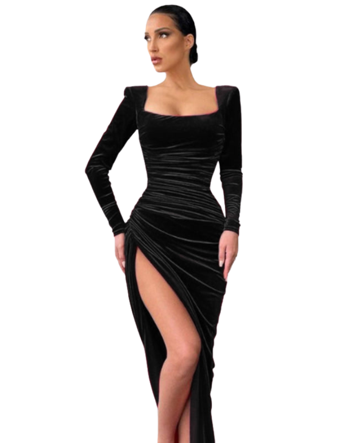 SHOPIQAT Ladies Square Neck High Waist Split Mini Gown Dress - Premium  from shopiqat - Just $9.900! Shop now at shopiqat